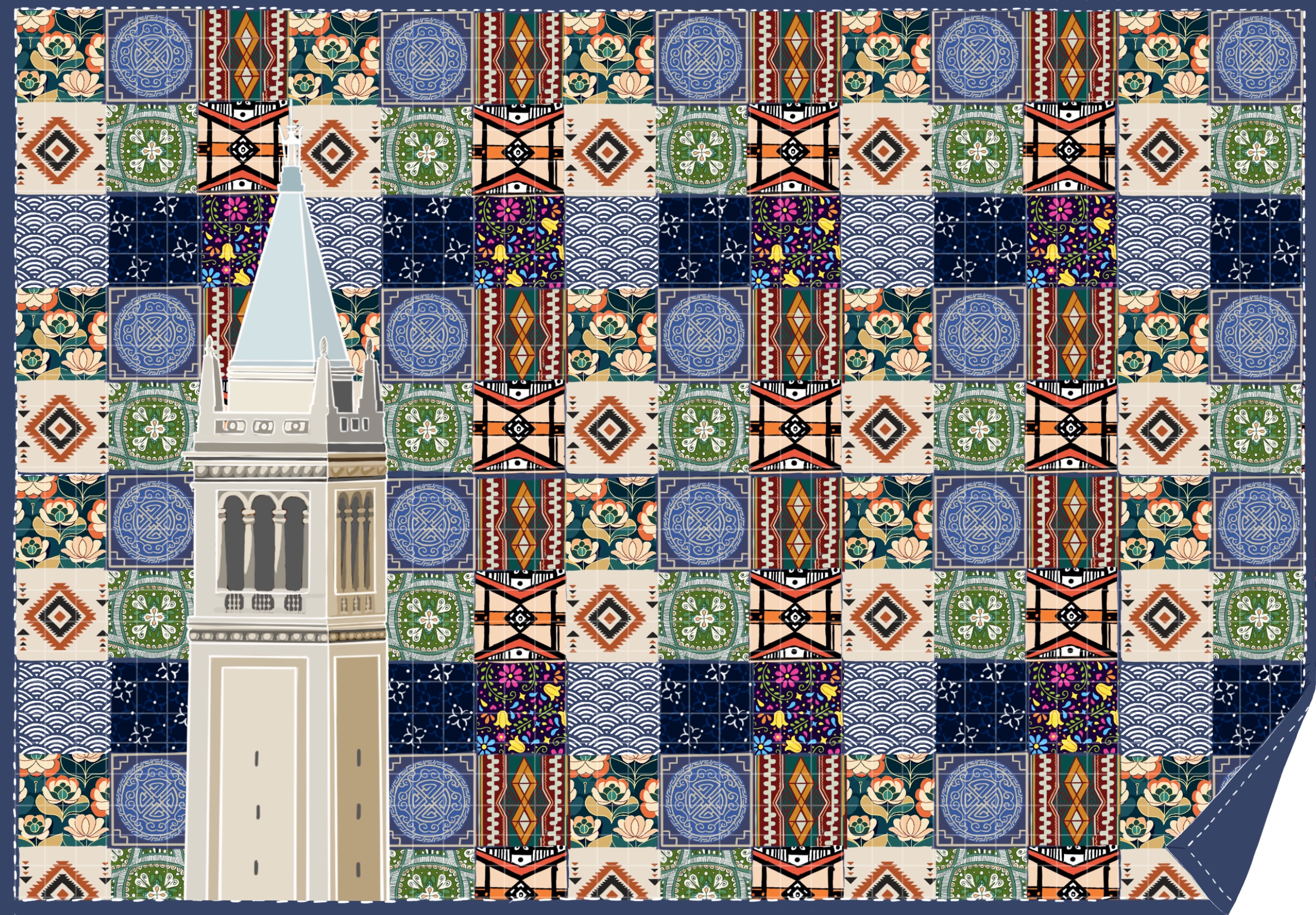 Common Threads mural small Campanile design