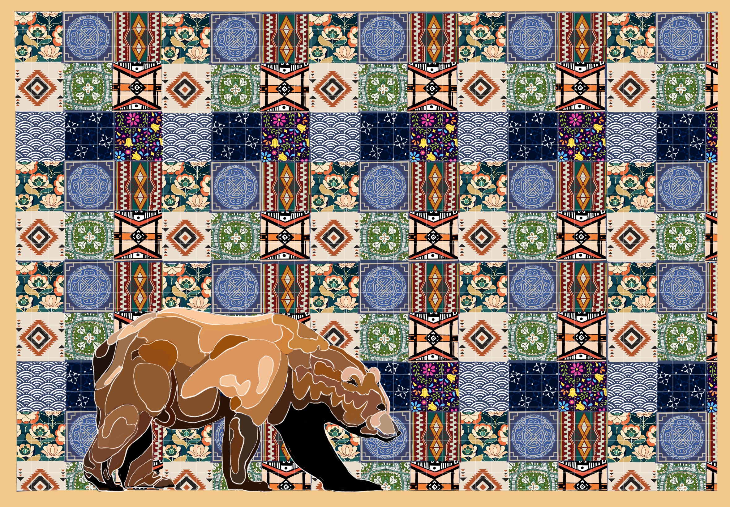 Common Threads mural small geometric bear design